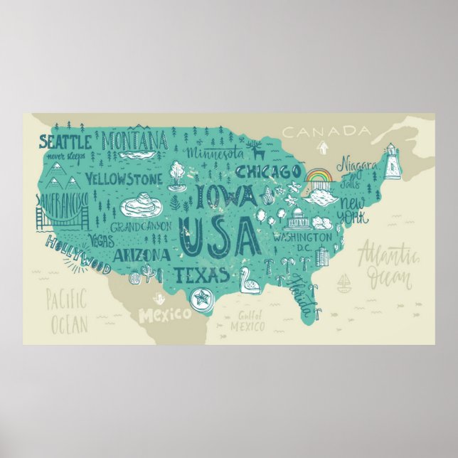 Doodle Karta i USA Poster (Framsidan)