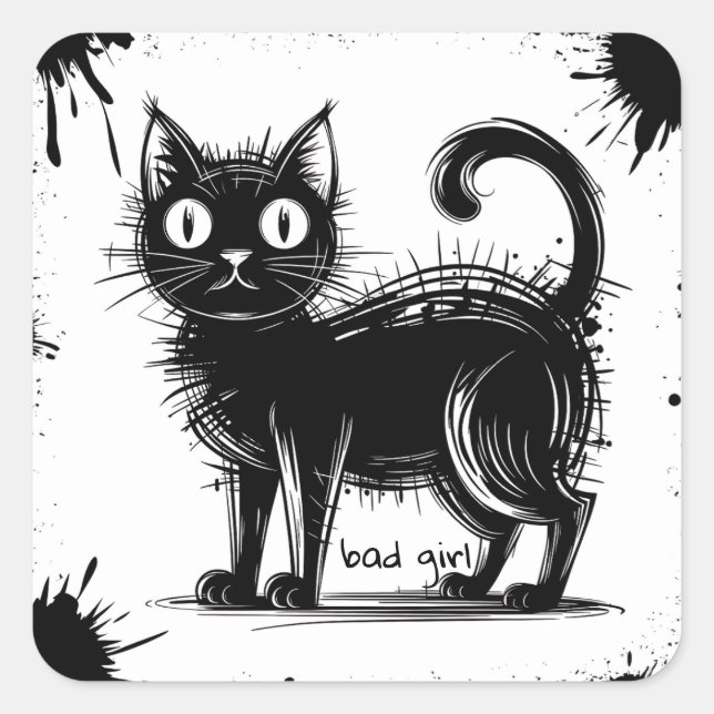 Doodle-katt Fyrkantigt Klistermärke (Framsida)