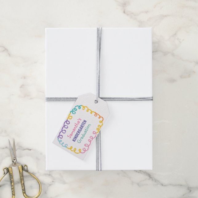 Doodle Kindergarten Studentfest Presentetikett (Med Snöre)