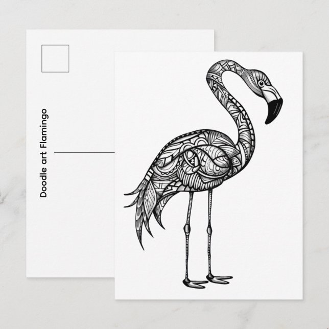 Doodle konst Flamingo Vykort (Fram/baksida)