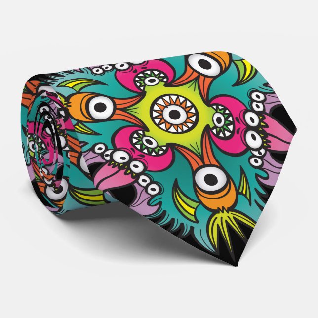 Doodle konst som visar hungriga monster som blir g slips (Rullad)