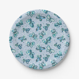 Doodle Kryp Butterflies - blue - seamless mönster.