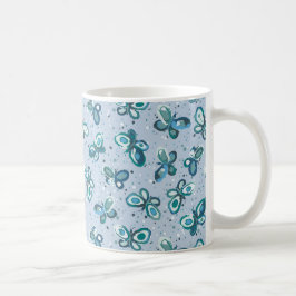 Doodle Kryp Butterflies - blue - seamless mönster. Kaffemugg