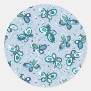 Doodle Kryp Butterflies - blue - seamless mönster. Runt Klistermärke