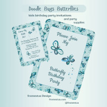 Doodle Kryp Butterflies - turkos - födelsedag.