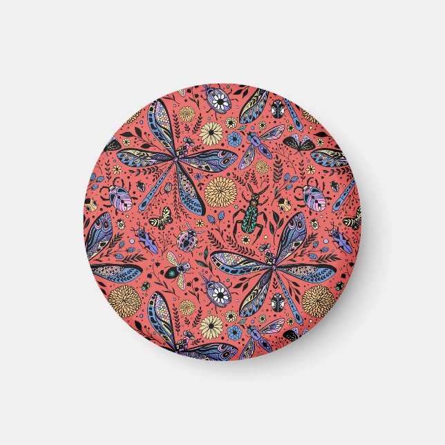 Doodle kryp på korallrött magnet (Framsidan)