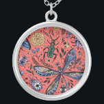 Doodle kryp på korallrött silverpläterat halsband<br><div class="desc">Handdragen sort av kryp och blommor i svartvitt</div>