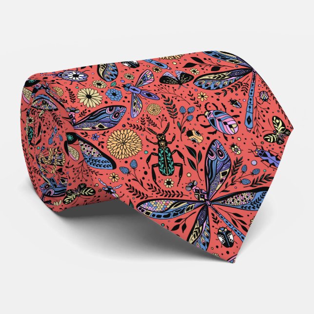 Doodle kryp på korallrött slips (Rullad)