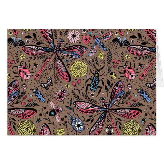 Doodle kryp på mocha brun hälsningskort (Framsidan Horizontal)