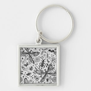 Doodle kryp på mörk blått fyrkantig silverfärgad nyckelring