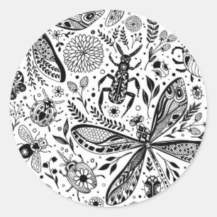 Doodle kryp på mörk blått runt klistermärke