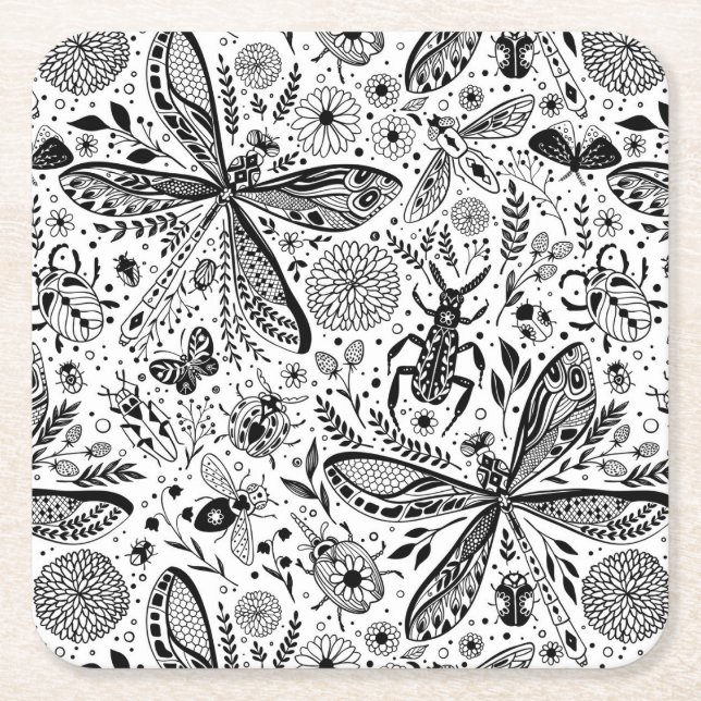 Doodle kryp på mörk blått underlägg papper kvadrat (Framsidan)