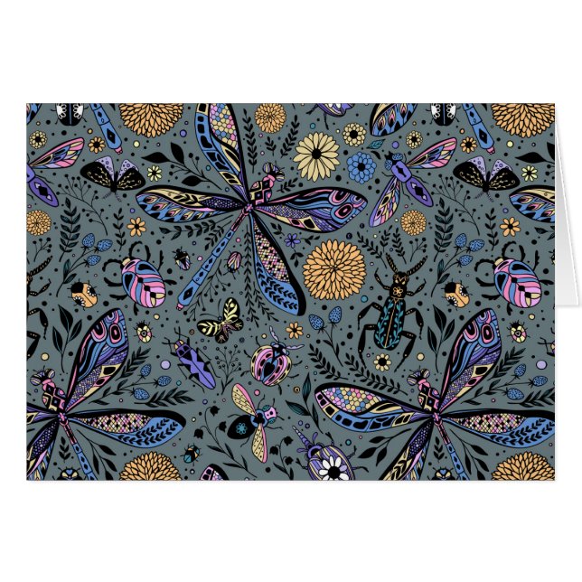 Doodle kryp på slater grått hälsningskort (Framsidan Horizontal)