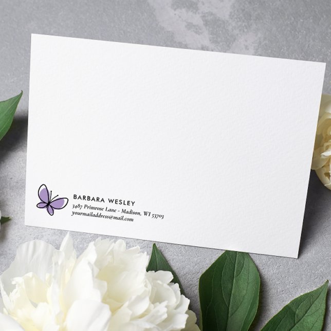 DOODLE LILA BUTTERFLY WHIMSICAL MONOGRAM ANTECKNINGSKORT (Skapare uppladdad)