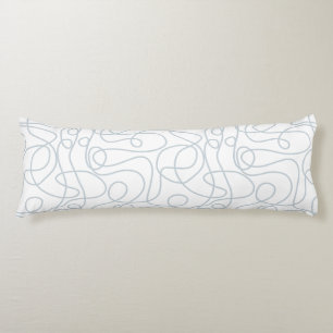 Doodle Line Art Mönster   Dusty Blue on White Kroppskudde