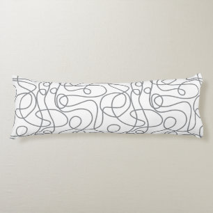 Doodle Line Art Mönster Grått on White Kroppskudde
