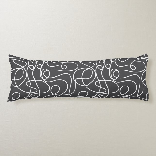Doodle Line Art Mönster | Vit på grafit Kroppskudde (Framsidan)
