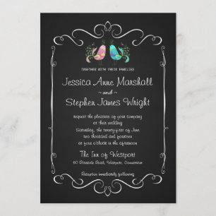 Doodle Lovebird Chalkboard Bröllop Inbjudningar
