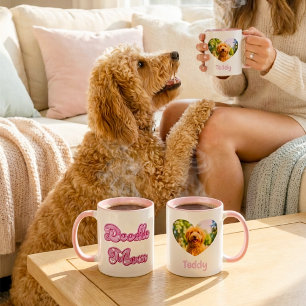 Doodle Mamma Anpassad Foto Namn Rosa Hjärta Typogr Mugg
