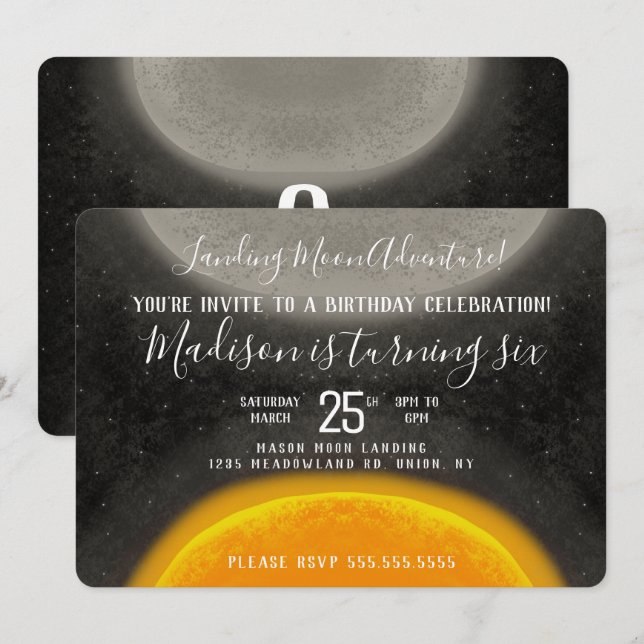 Doodle Måne Art Äventyr-födelsedag i alla åldrar Inbjudningar (Fram/baksida)