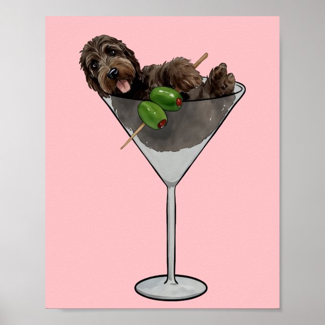 Doodle Martini Hund Mamma Watercolor Poster (Framsidan)