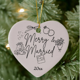 Doodle merry och gifta julgransprydnad keramik