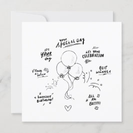 Doodle Modern Balloon Grattis på födelsedagen Card Inbjudningar