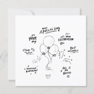 Doodle Modern Balloon Grattis på födelsedagen Card Inbjudningar