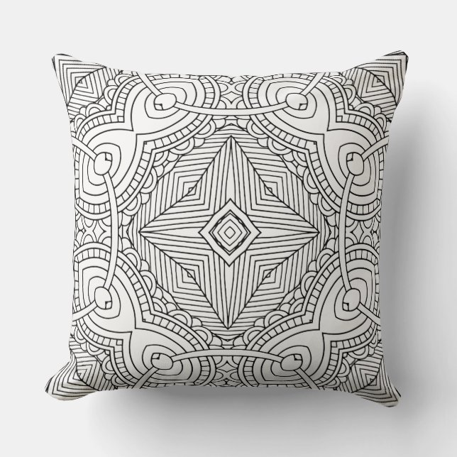 Doodle Mönster Färgning Konst Kastkuddar Dekor Kudde (Framsida)