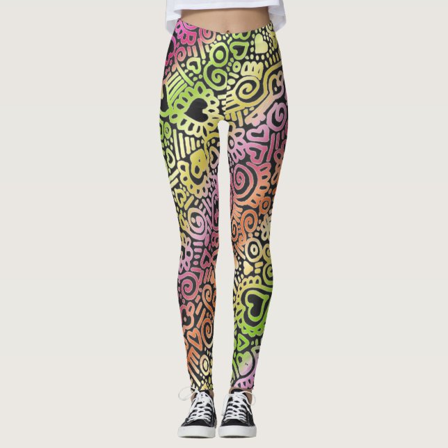 Doodle Mönster Leggings (Framsida)