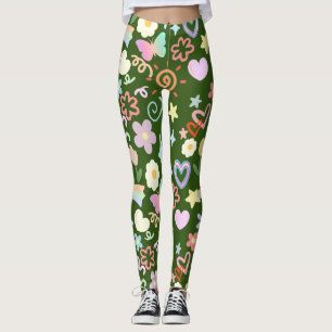 Doodle mönster pastel shade D Grönt BG Leggings
