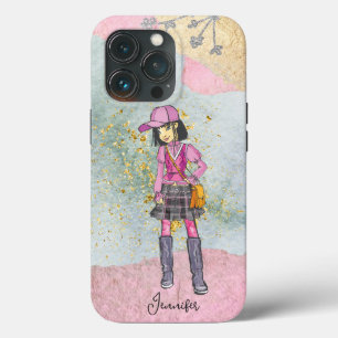 Doodle Mörk Hair Fashionable Girl Namn