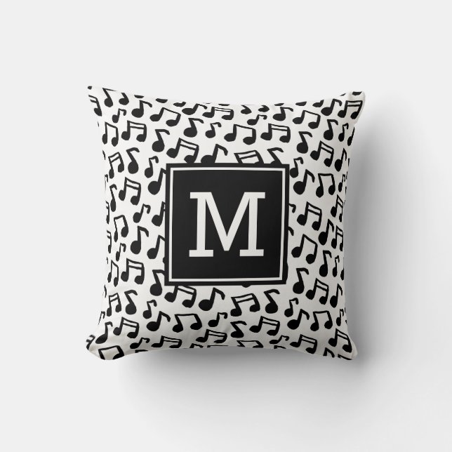 Doodle Musik noter personlig monogram B/W Kudde (Framsida)
