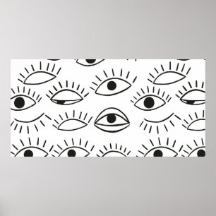 Doodle öga, sömlös mönster. poster