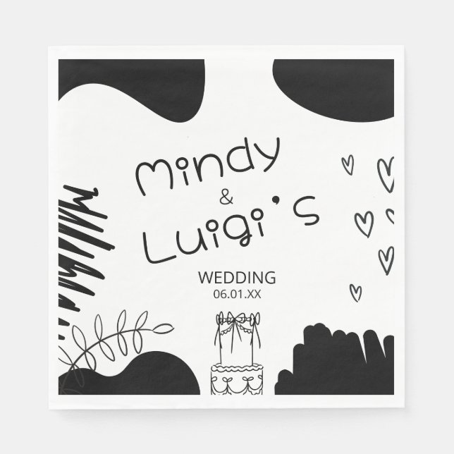 Doodle Organic Shapes Script Wedding Pappersservett (Framsidan)