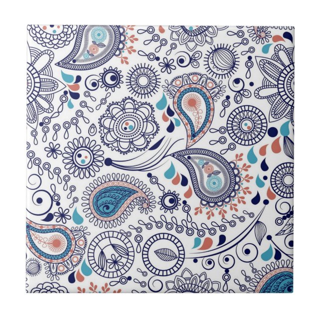 Doodle Paisley Mönster Kakelplatta (Framsidan)