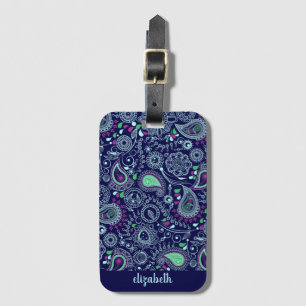 Doodle Paisley Mönster Mörk blått Bagagebricka