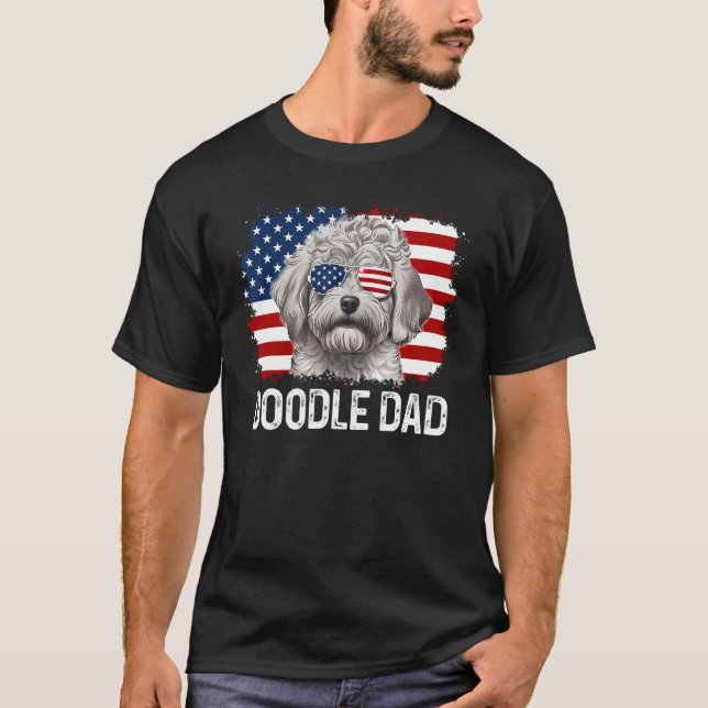 Doodle Pappa Goldendoodle Labradoodle Hund US Flag T Shirt (Framsida)