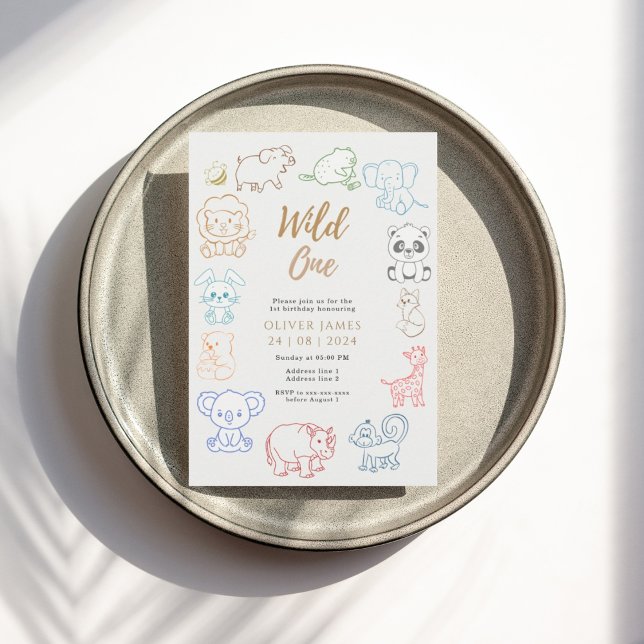 Doodle Party Animals 1:a födelsedagen Inbjudningar (Skapare uppladdad)