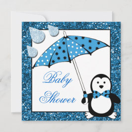 Doodle Penguin Boy Baby Shower Inbjudningar
