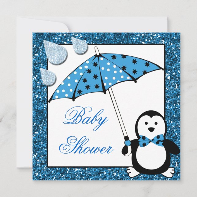 Doodle Penguin Boy Baby Shower Inbjudningar (Framsida)