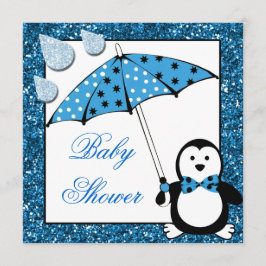 Doodle Penguin Boy Baby Shower Inbjudningar
