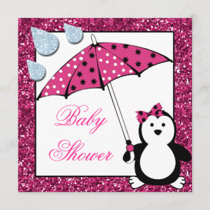 Doodle Penguin Girl Baby Shower Inbjudningar