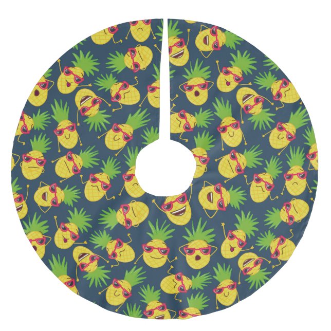 Doodle pineapples, hand plockade, sommaren mönster julgransmatta borstad polyester (Framsidan)