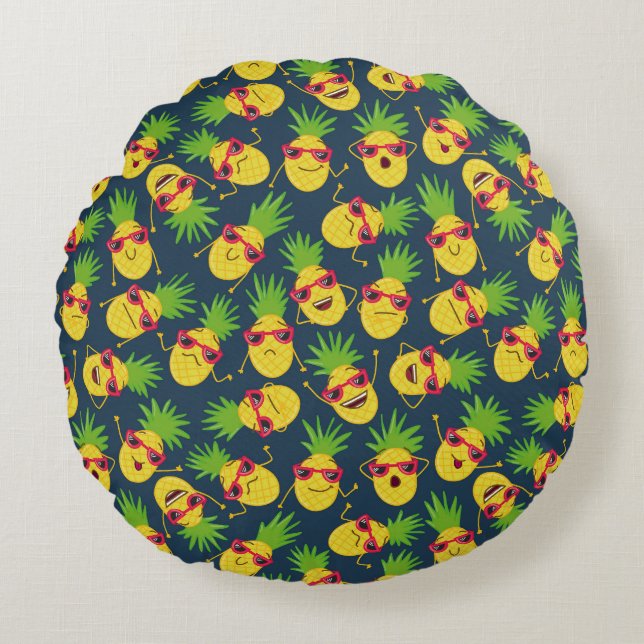 Doodle pineapples, hand plockade, sommaren mönster rund kudde (Framsidan)