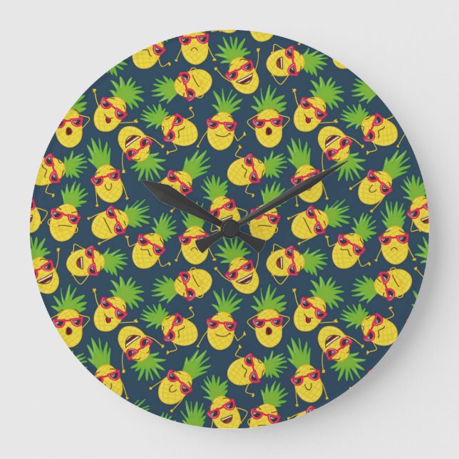 Doodle pineapples, hand plockade, sommaren mönster stor klocka (Framsida)