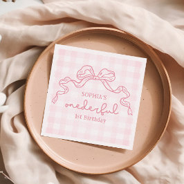 Doodle Pink Bow Baby Girl 1st Birthday Pappersservett