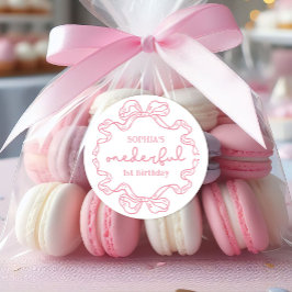 Doodle Pink Bow Baby Girl 1st Birthday Runt Klistermärke
