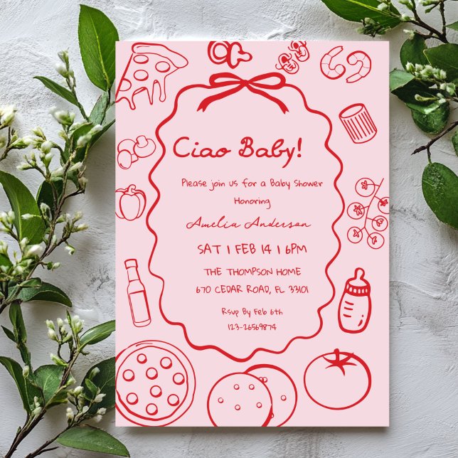 doodle Pizza Italian Ciao Baby Shower Invitation Inbjudningar (Skapare uppladdad)