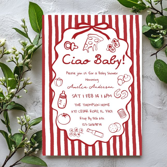 doodle Pizza Italian Ciao Baby Shower Invitation Inbjudningar (Skapare uppladdad)